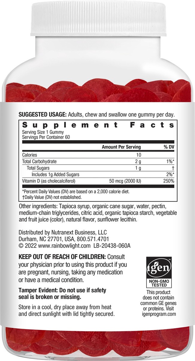 slide 7 of 7, Rainbow Light 2000 IU High Potency Peach Flavored Vitamin D3 60 Gummies, 60 ct