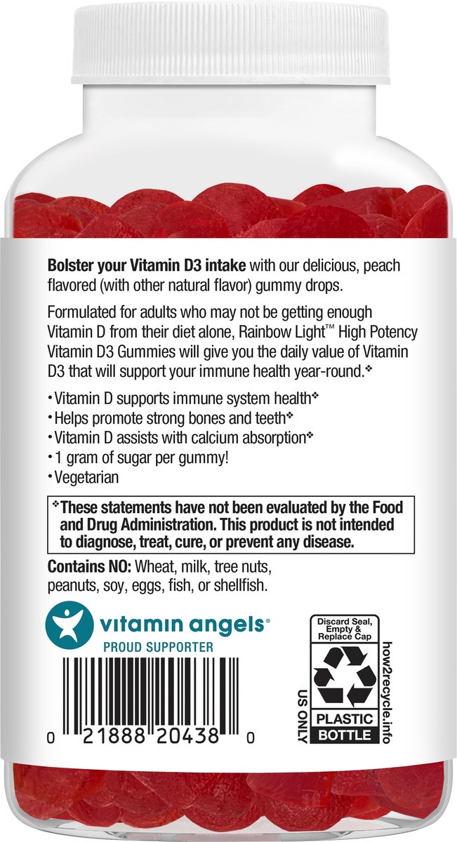 slide 2 of 7, Rainbow Light 2000 IU High Potency Peach Flavored Vitamin D3 60 Gummies, 60 ct