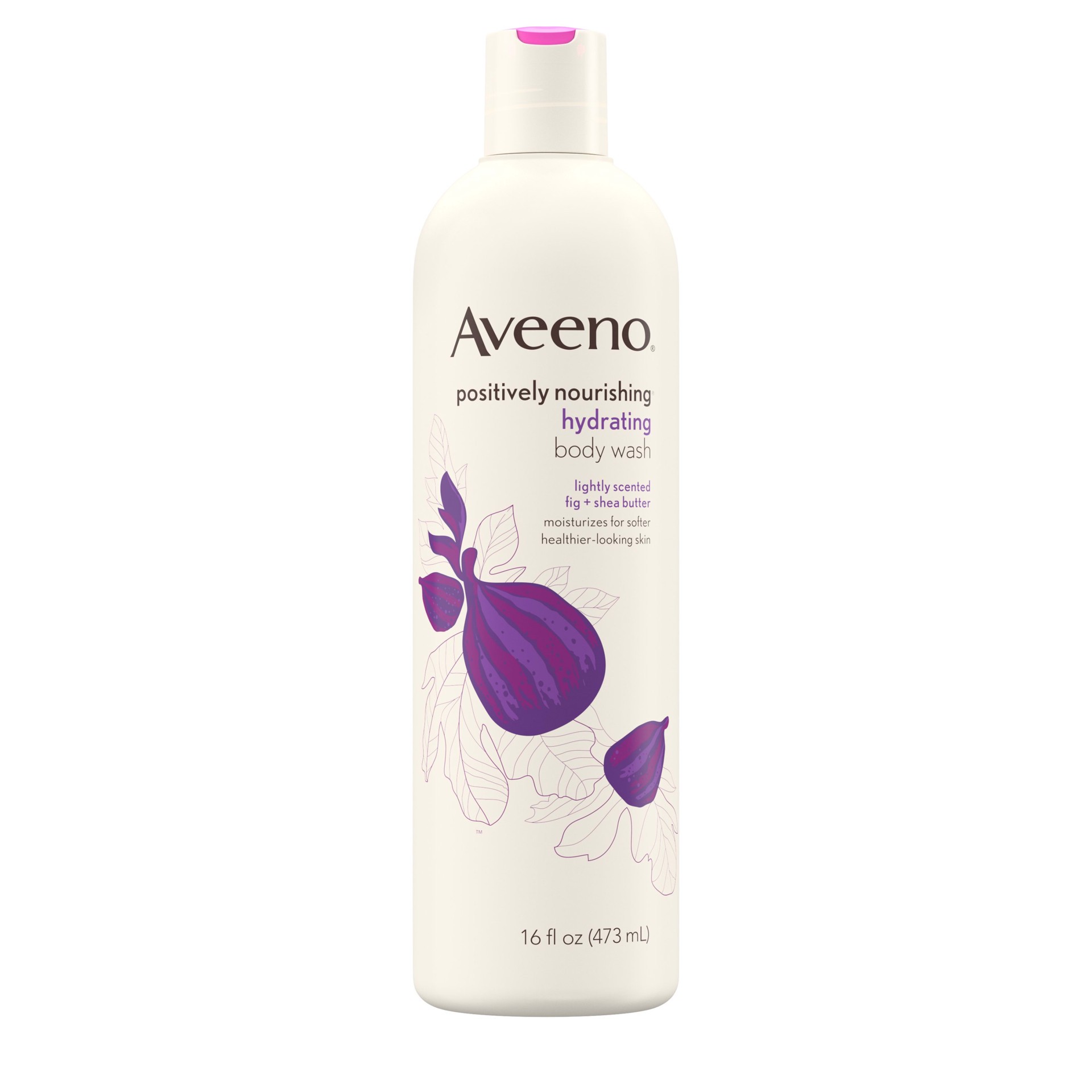 slide 2 of 5, Aveeno Positively Nourishing Hydrating Body Wash for Dry Skin with Natural Fig & Shea Butter, Lightly Scented Daily Moisturizing Body Wash, 16 fl. oz, 16 oz