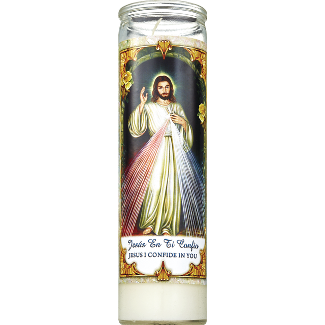 slide 1 of 1, PRAYER CANDLE Novena Candle 8" White "Jesus En Ti Confio", 8 in