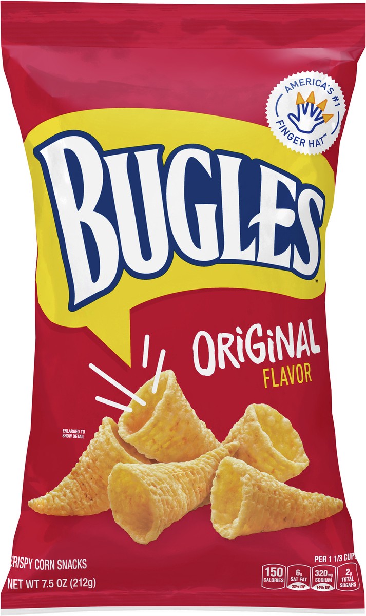 slide 6 of 13, Bugles Crispy Corn Snacks, Original Flavor, Snack Bag, 7.5 oz, 7.5 oz