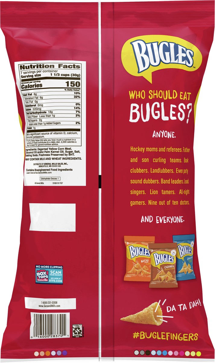 slide 4 of 13, Bugles Crispy Corn Snacks, Original Flavor, Snack Bag, 7.5 oz, 7.5 oz