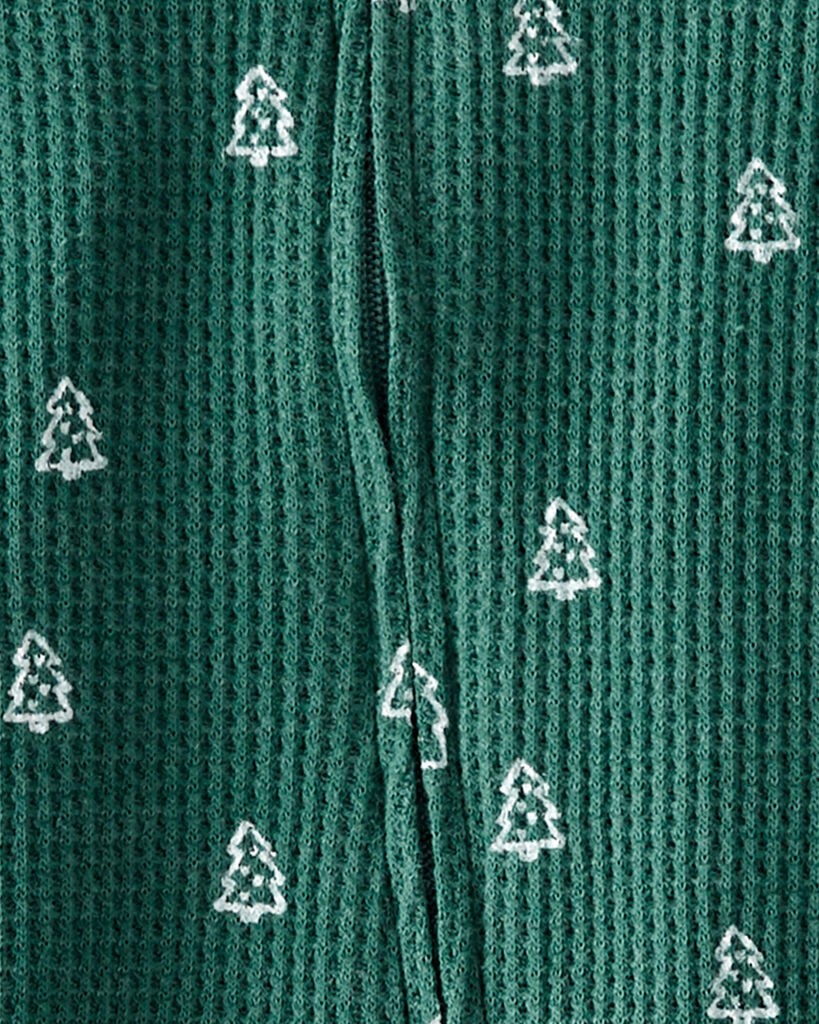 slide 3 of 3, Littleplanet Baby Organic Cotton Waffle Knit Sleep & Play Pajamas in Christmas Tree Print Green 9M, 1 ct