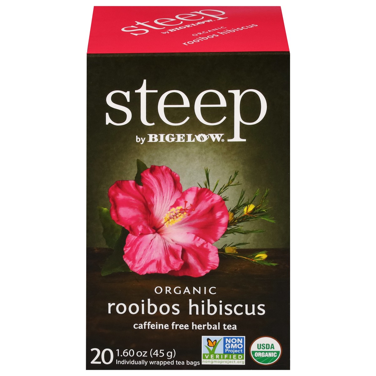 slide 11 of 12, steep Caffeine Free Organic Rooibos Hibiscus Herbal Tea 20 Tea Bags, 20 ct