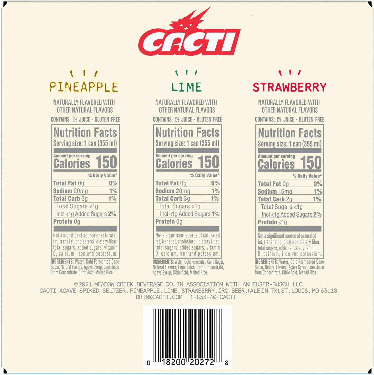 slide 12 of 12, CACTI Seltzer, Spiked, Agave, Variety Pack, 1 ct