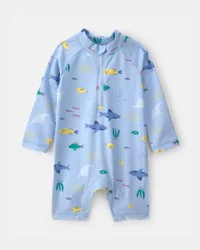 Carter's Baby Boy 1-Piece Fish Rashguard Swimsuit - Blue, 18 Months