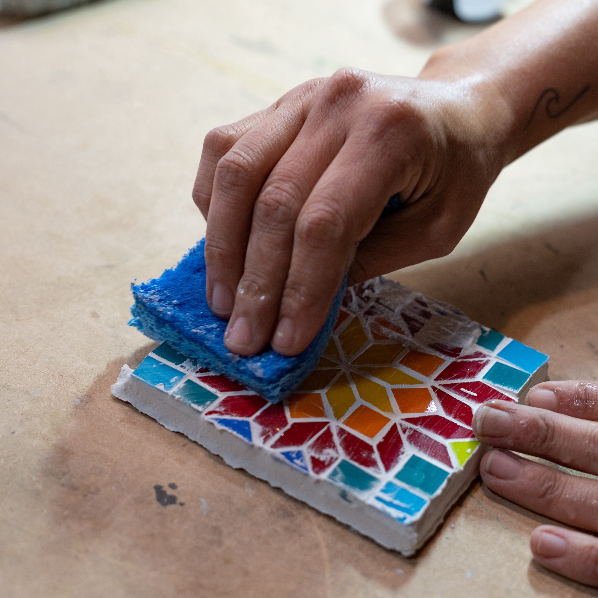 slide 3 of 4, Oceanside Glass & Tile Oceanside Compatible Small Aqua Mosaic Stained Glass Squares, 8oz., 8 oz