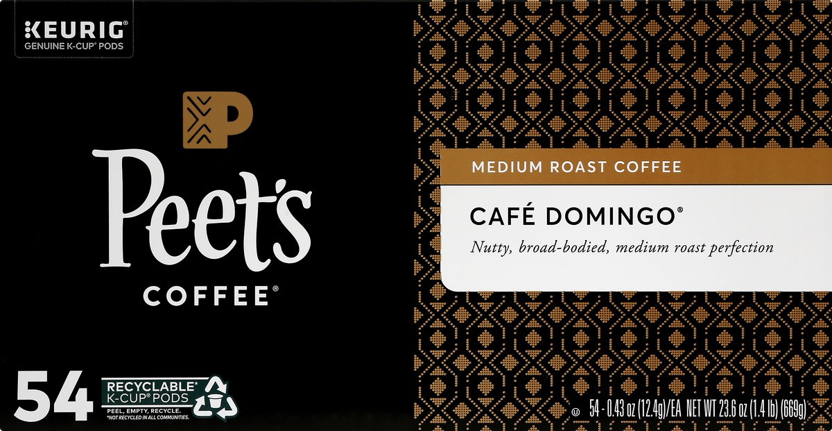 slide 1 of 9, Peets Coffee Medium Roast K-Cup Pods Cafe Domingo Coffee 54 ea, 54 ct