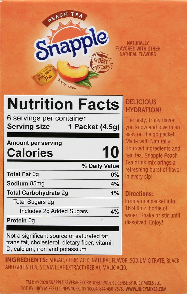 slide 5 of 9, Snapple On the Go Peach Tea Drink Mix Packets 6 ea, 1 ct