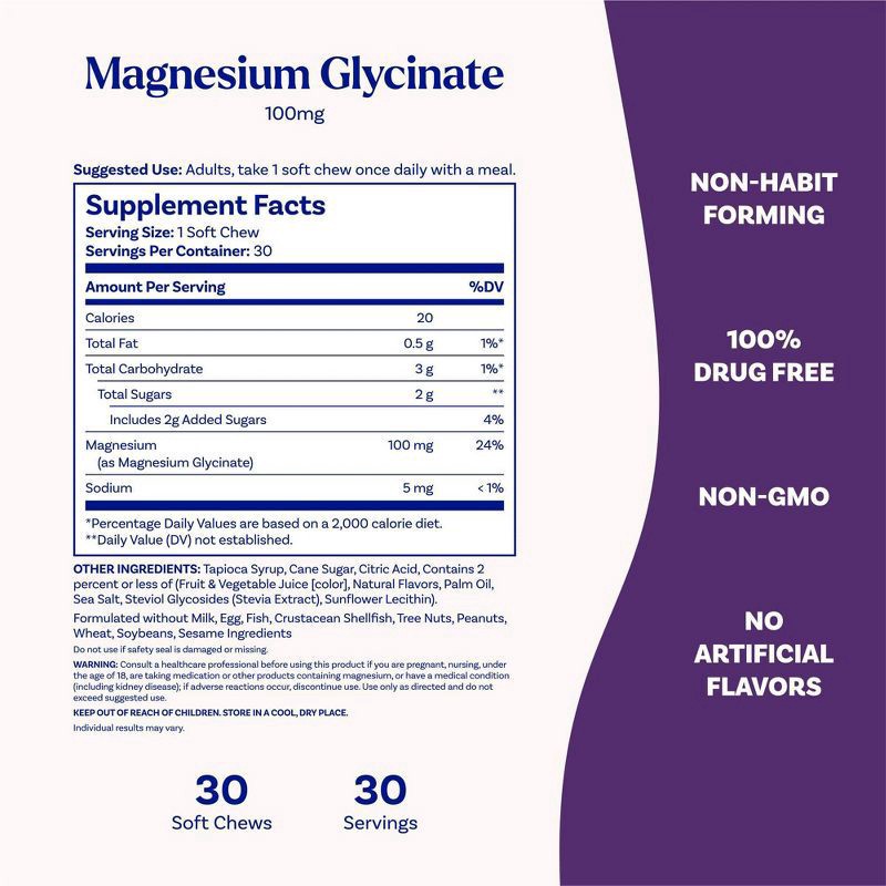 slide 3 of 9, Natrol Magnesium Glycinate 100mg Cherry Lemon Soft Chews, High Absorption Magnesium Supplement for Healthy Sleep and Body, Up to a 30 Day Supply, 30 ct