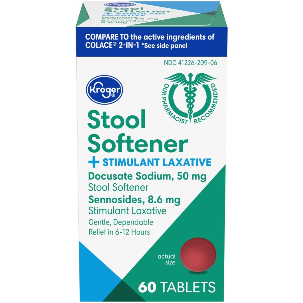 slide 1 of 1, Kroger Stool Softener Stimulant Laxative Tablets, 60 ct