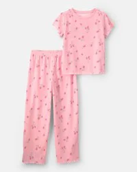 Carters Girls Strawberry Rib Loose Fit 2-Piece Pajama Set - Pink Pink 4