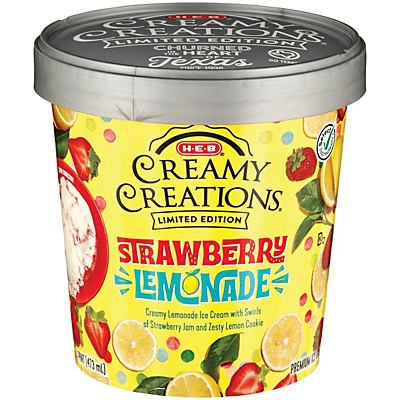 slide 1 of 1, H-E-B Select Ingredients Creamy Creations Strawberry Lemonade Ice Cream, 1 pint