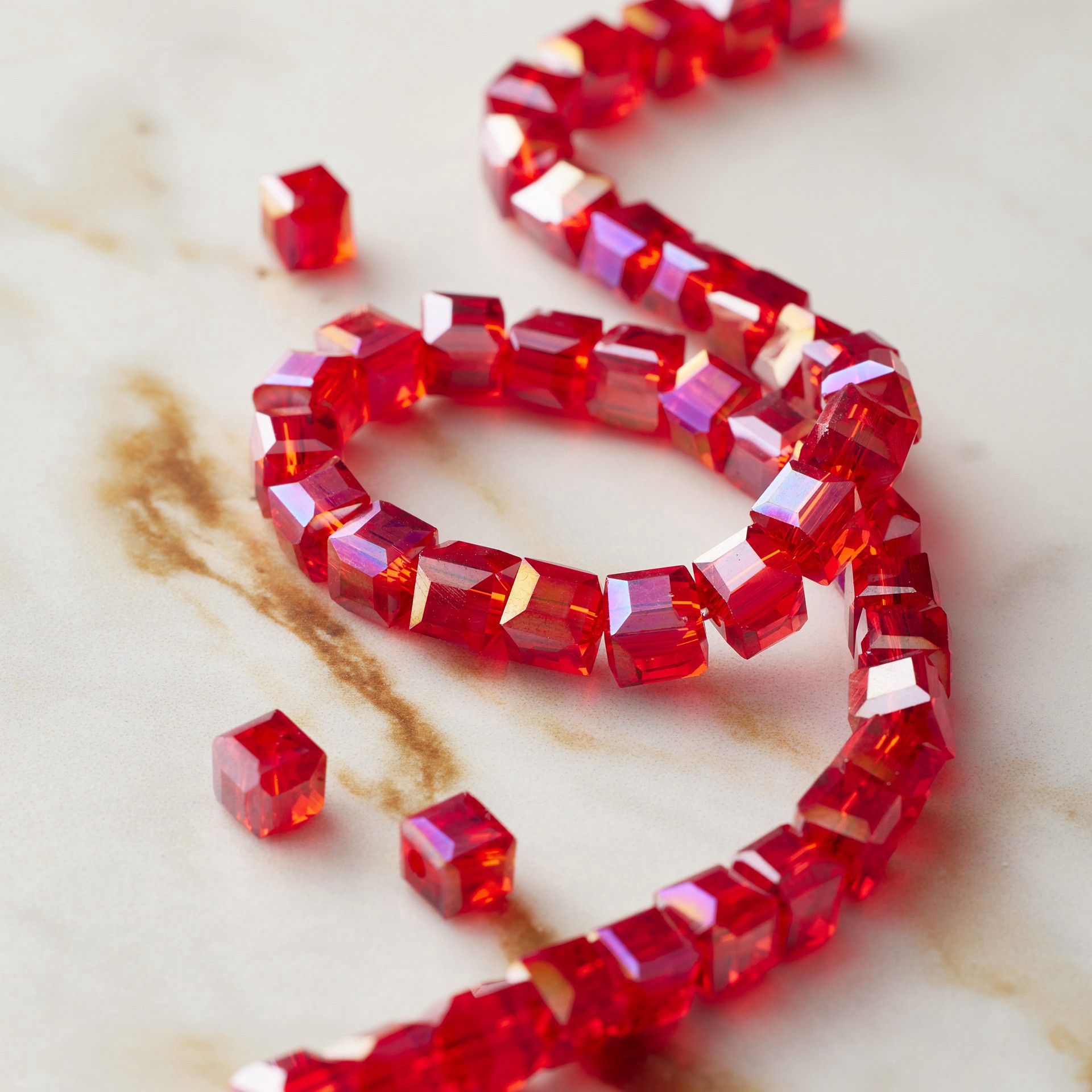 slide 2 of 3, Red Faceted Glass Cube Beads, 5mm By Bead Landing, 5 mm
