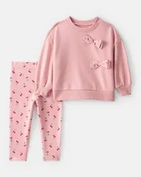 Carters Baby Girl Cherry Bow French Terry Sweatshirt & Pant Set - Pink Pink 24M