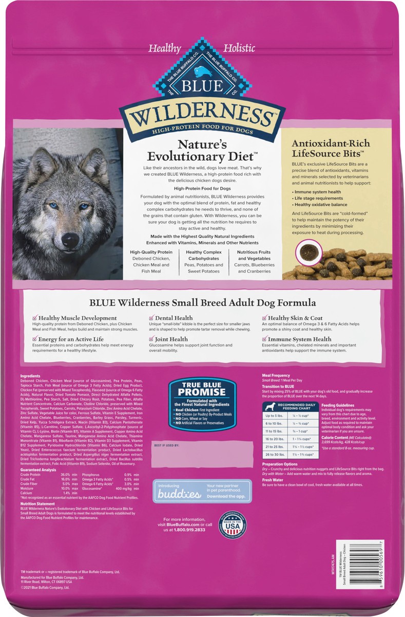 slide 3 of 9, Blue Buffalo Wilderness High Protein, Natural Adult Small Breed Dry Dog Food, Chicken 11-lb, 11 lb