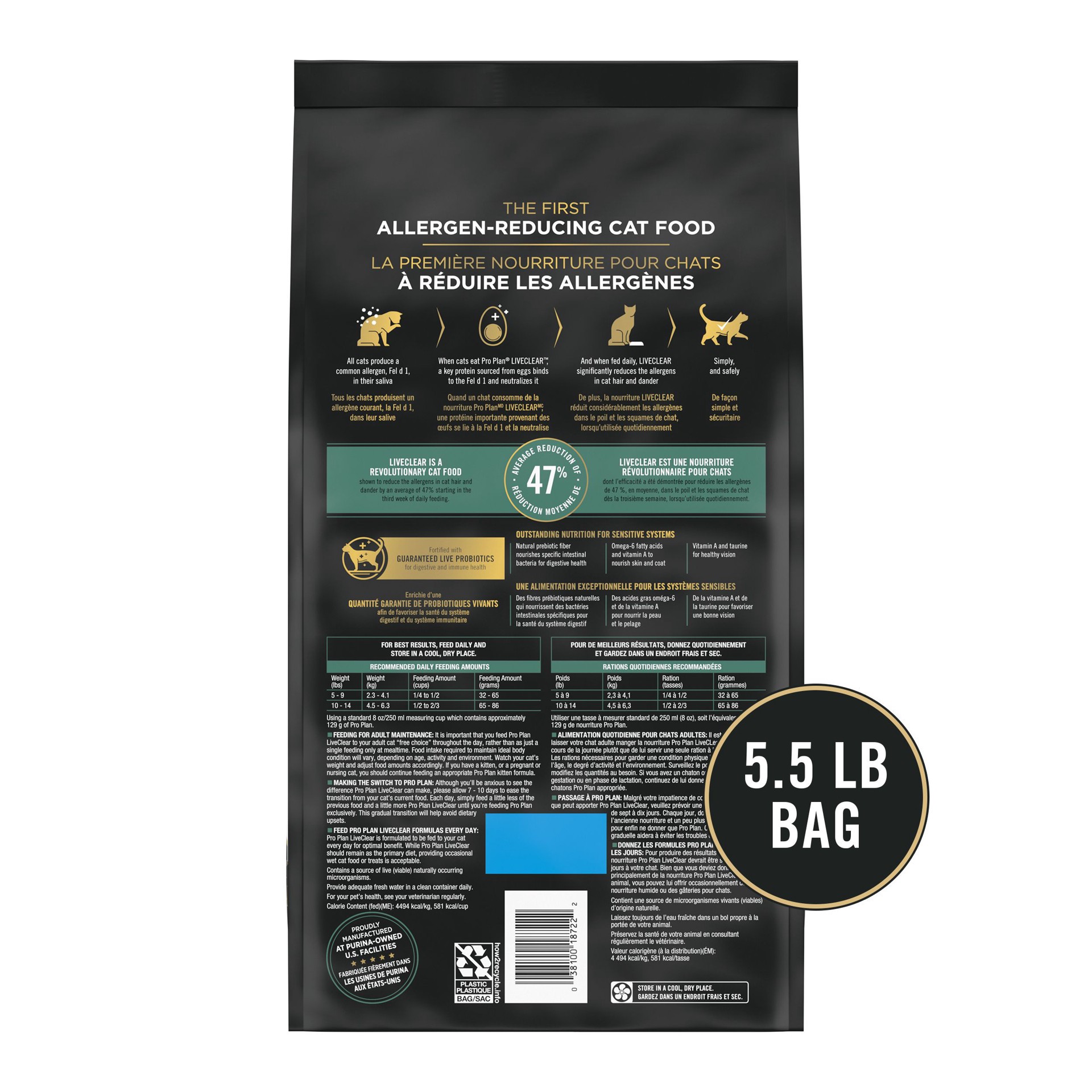 slide 4 of 9, Purina Pro Plan Allergen Reducing, High Protein Cat Food, LIVECLEAR Turkey and Oatmeal Formula, 5.5 lb