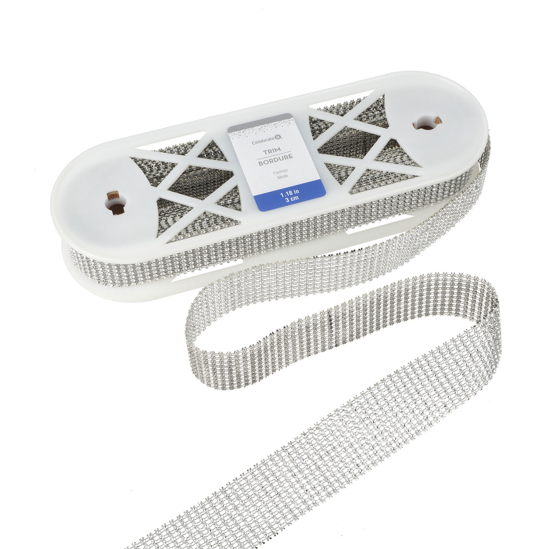 slide 3 of 3, 1.18" Silver Round Diamond Mesh Trim By Celebrate It Fashion Mode, 