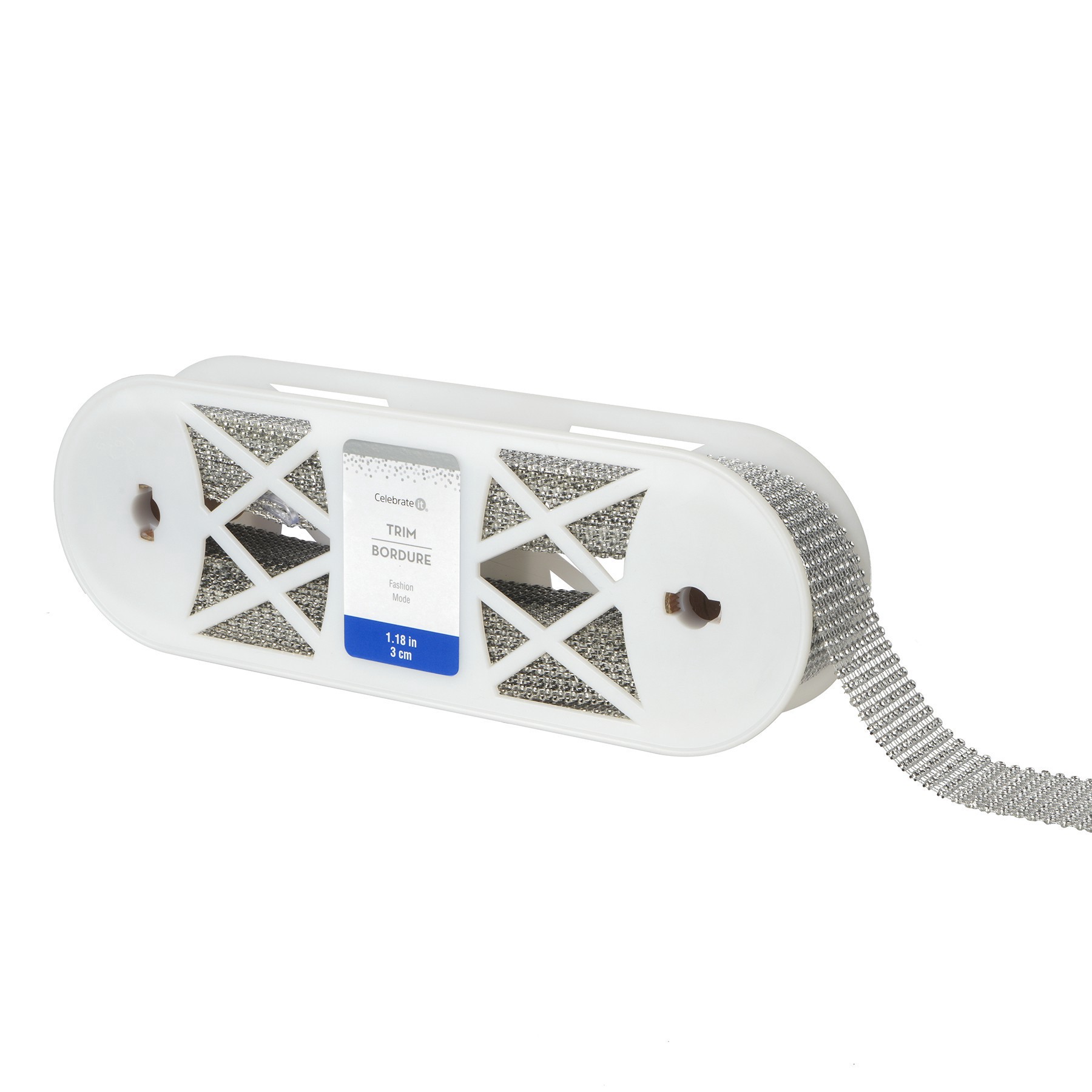 slide 2 of 3, 1.18" Silver Round Diamond Mesh Trim By Celebrate It Fashion Mode, 