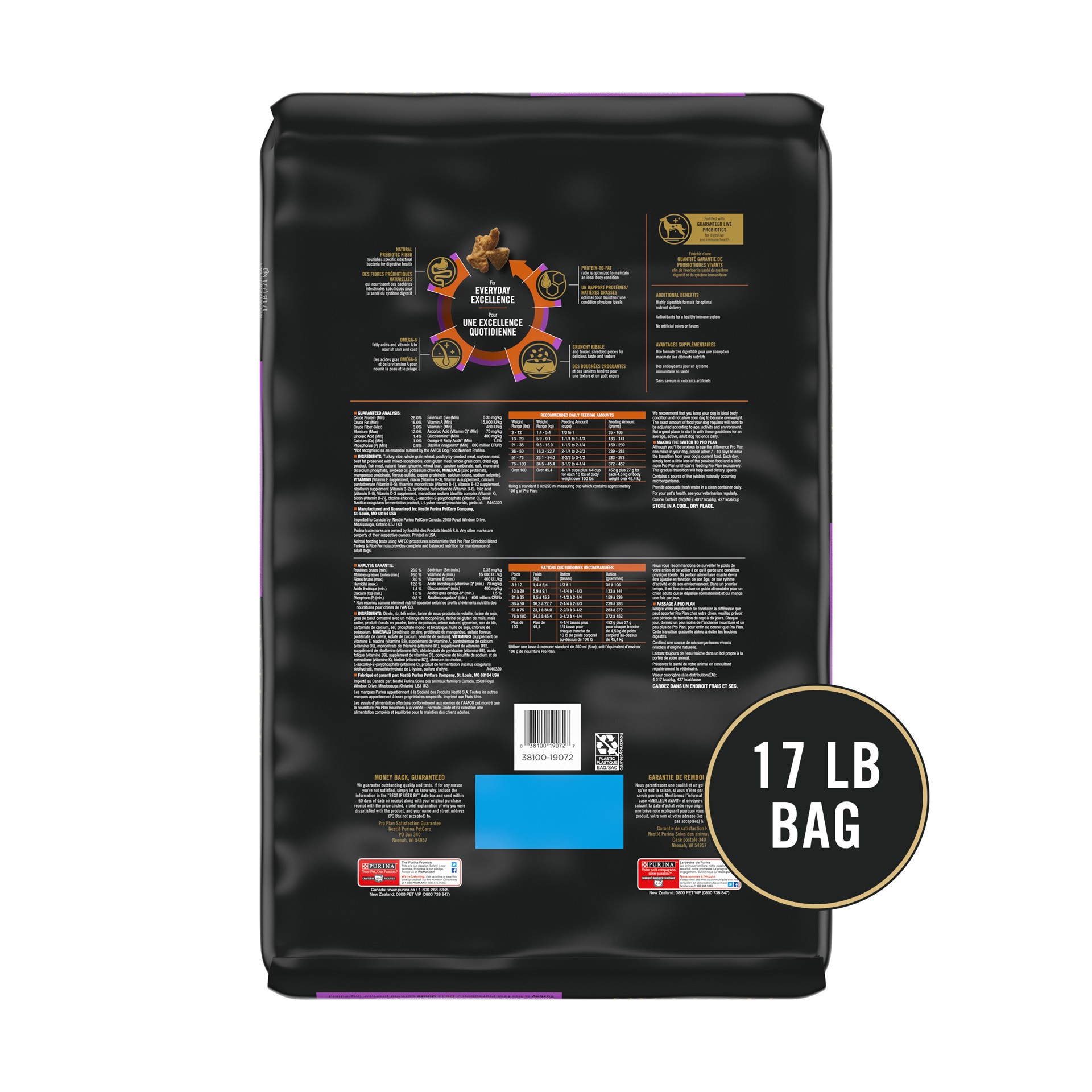 slide 4 of 7, Pro Plan Purina Pro Plan High Protein Dog Food With Probiotics for Dogs, Shredded Blend Turkey & Rice Formula, 17 lb