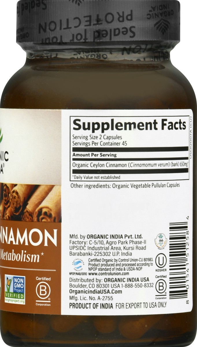slide 9 of 9, Organic India Ceylon Cinnamon 90 Vegetarian Caps - 90 ct, 90 ct