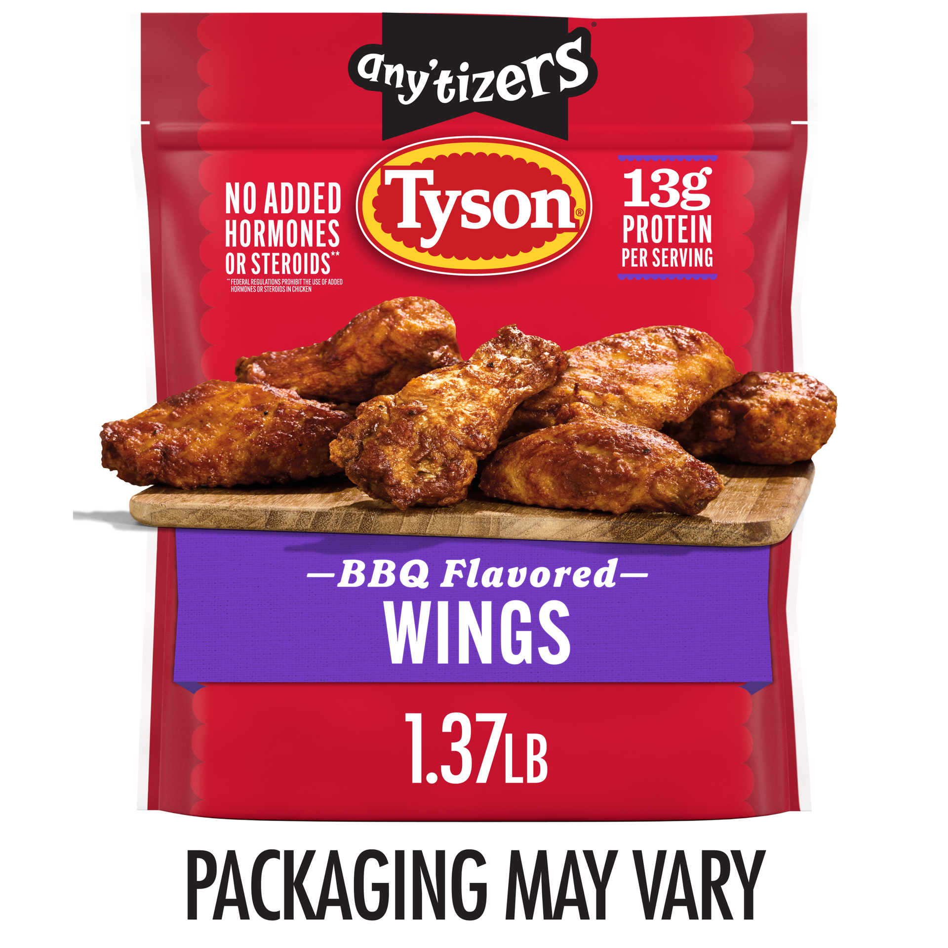 slide 1 of 6, Tyson Any'tizers BBQ Bone-In Chicken Wings, 22 oz. (Frozen), 623.69 g