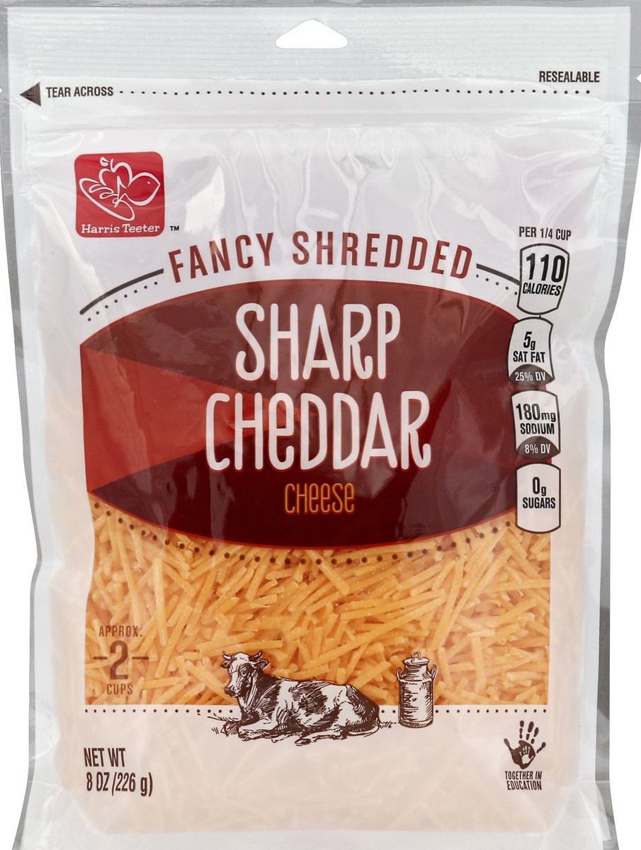 slide 2 of 3, Harris Teeter Fancy Shredded Sharp Cheddar Cheese, 8 oz