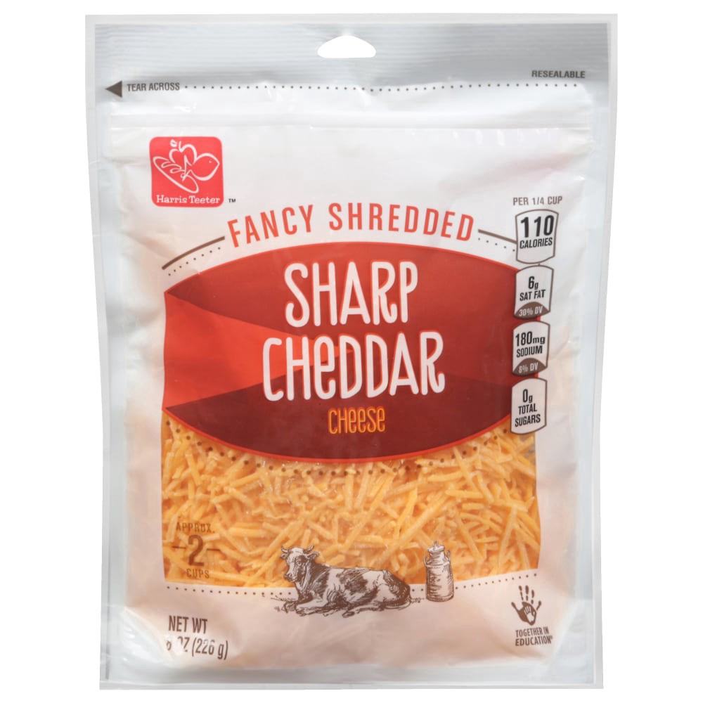 slide 1 of 3, Harris Teeter Fancy Shredded Sharp Cheddar Cheese, 8 oz