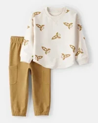 Carter's Toddler Boy Rocket French Terry Long-Sleeve Tee & Pant Set - Ivory/Yellow 4T