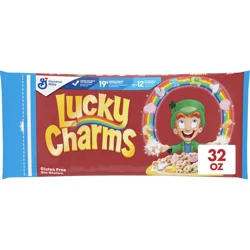 Lucky Charms Gluten Free Cereal with Marshmallows, Kids Breakfast Cereal, Made with Whole Grain, Cereal Bag, 32 oz