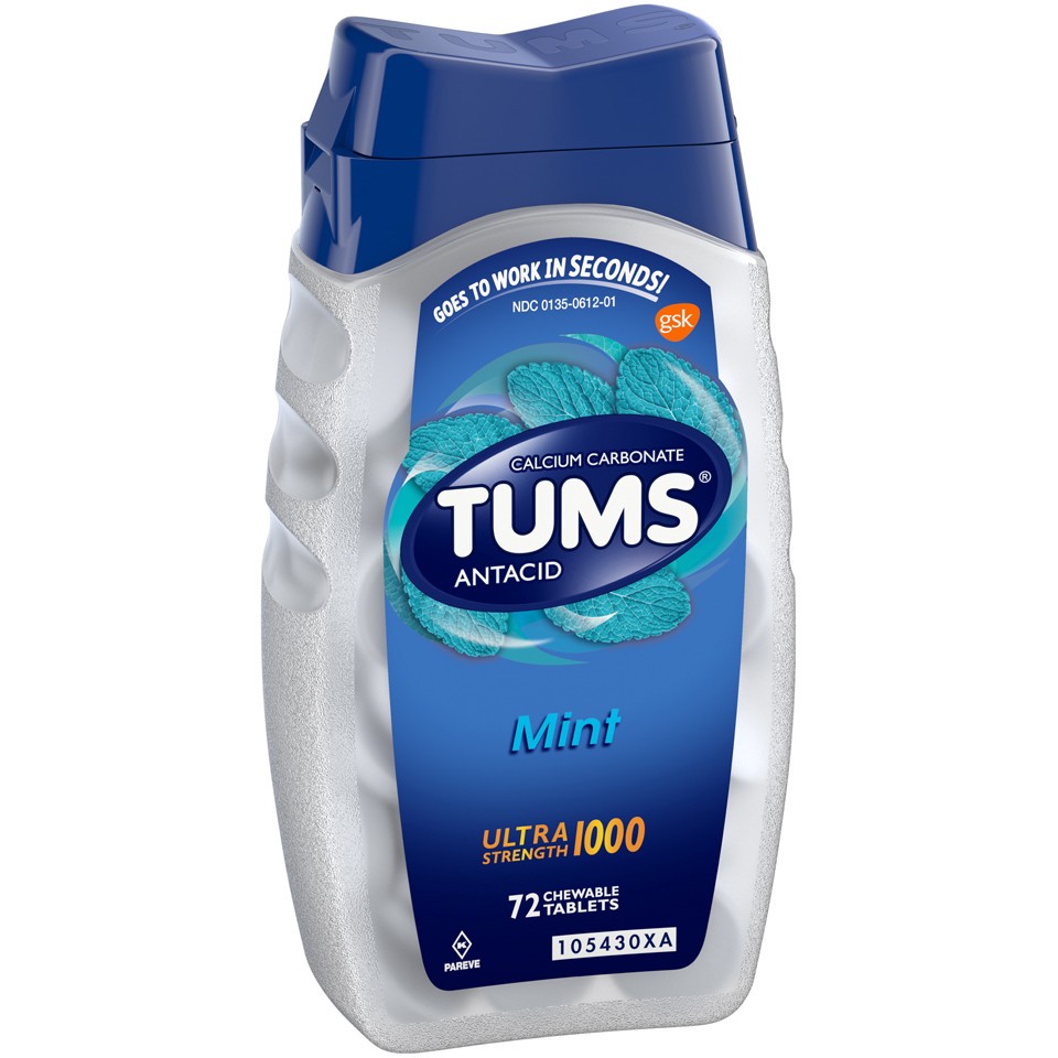 slide 1 of 4, Tums Antacid Chewable Tablets For Heartburn Relief, Ultra Strength, Mint, 72 ct