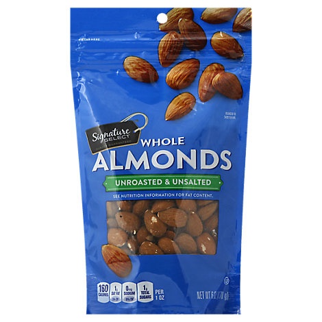 slide 1 of 1, Signature Select Almond Whole Unroasted & Unsalted, 6 oz