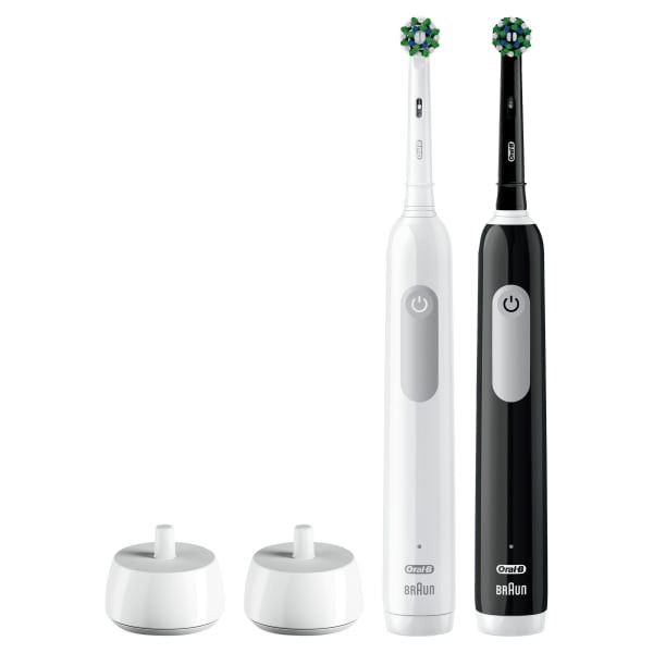 slide 5 of 29, Oral-B Pro 1000 CrossAction Electric Toothbrush, Powered by Braun, Black and White, Pack of 2, 2 ct