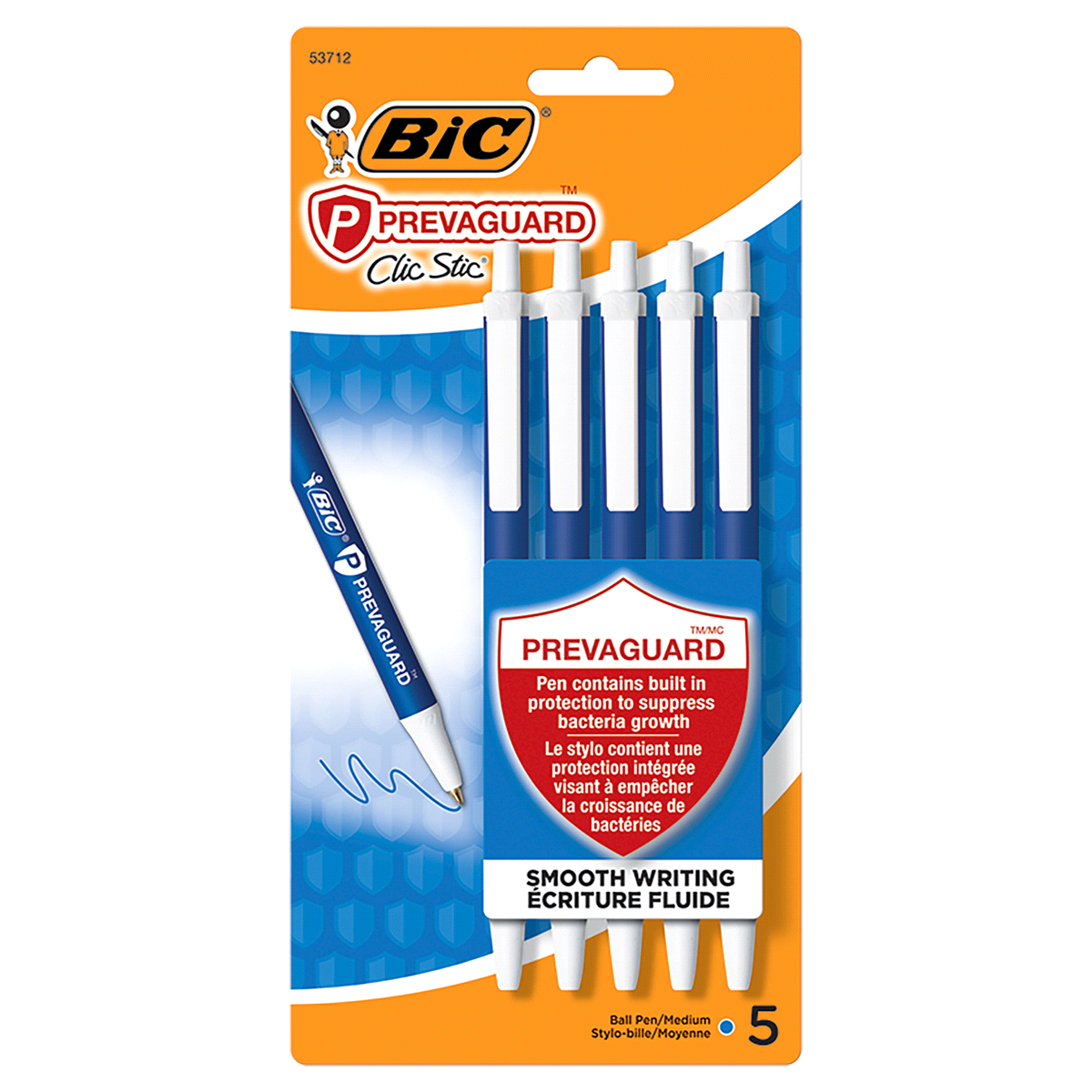 slide 1 of 5, Bic Prevaguard Clic Stic Antimicrobial Ball Pen - Blue, 5 ct