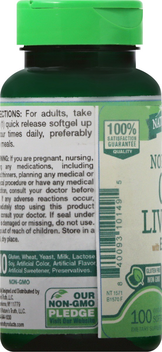 slide 8 of 9, Nature's Truth With EPA / DHA Softgels Cod Liver Oil 100 ea, 100 ct