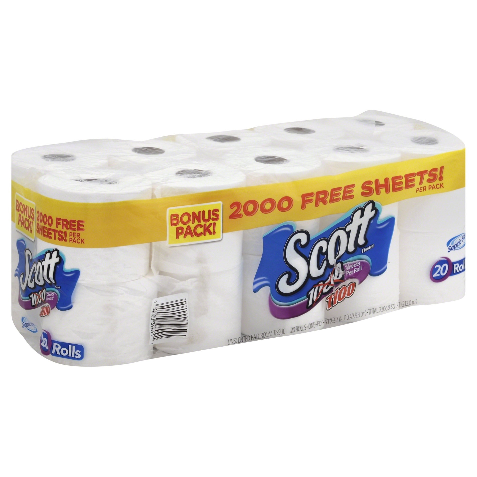 slide 1 of 1, Scott Bath Tissue 20 Roll Bonus Pack, 20 ct; 1100 sheet