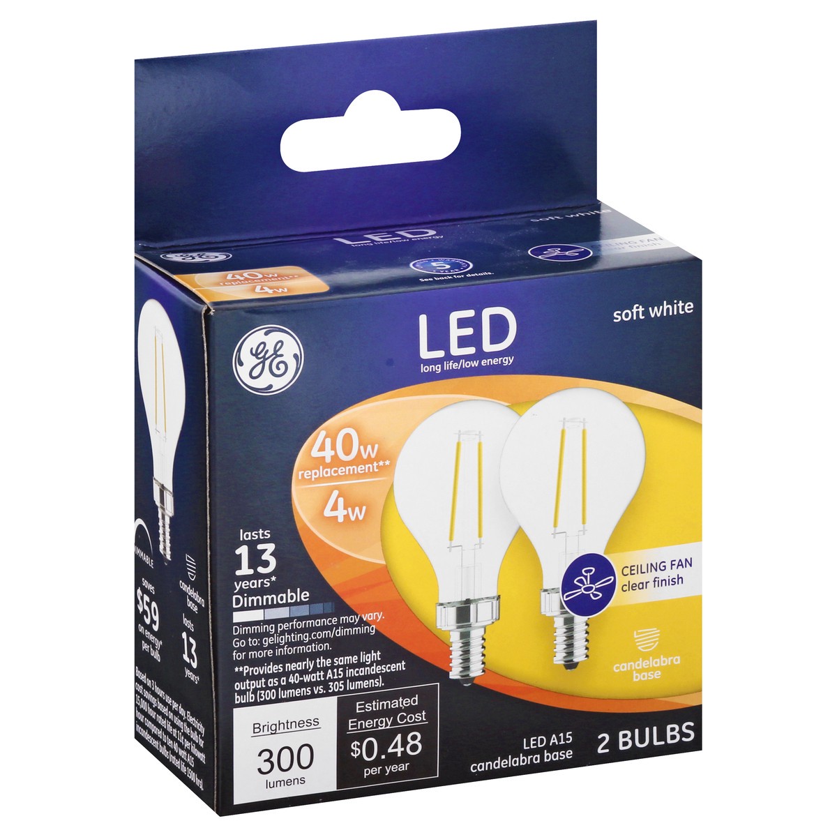 slide 7 of 9, GE Dimmable 4 Watts Soft White LED Bulbs 2 ea, 2 ct