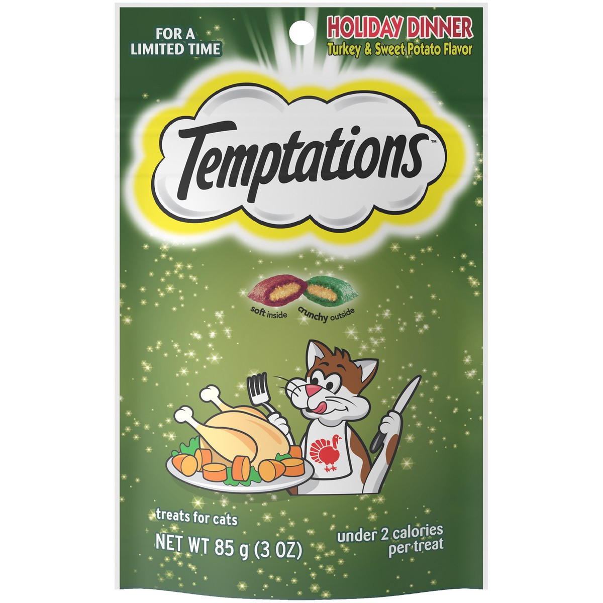 slide 1 of 9, Temptations Holiday Dinner Cat Treats 3 oz. Pouch, 3 oz
