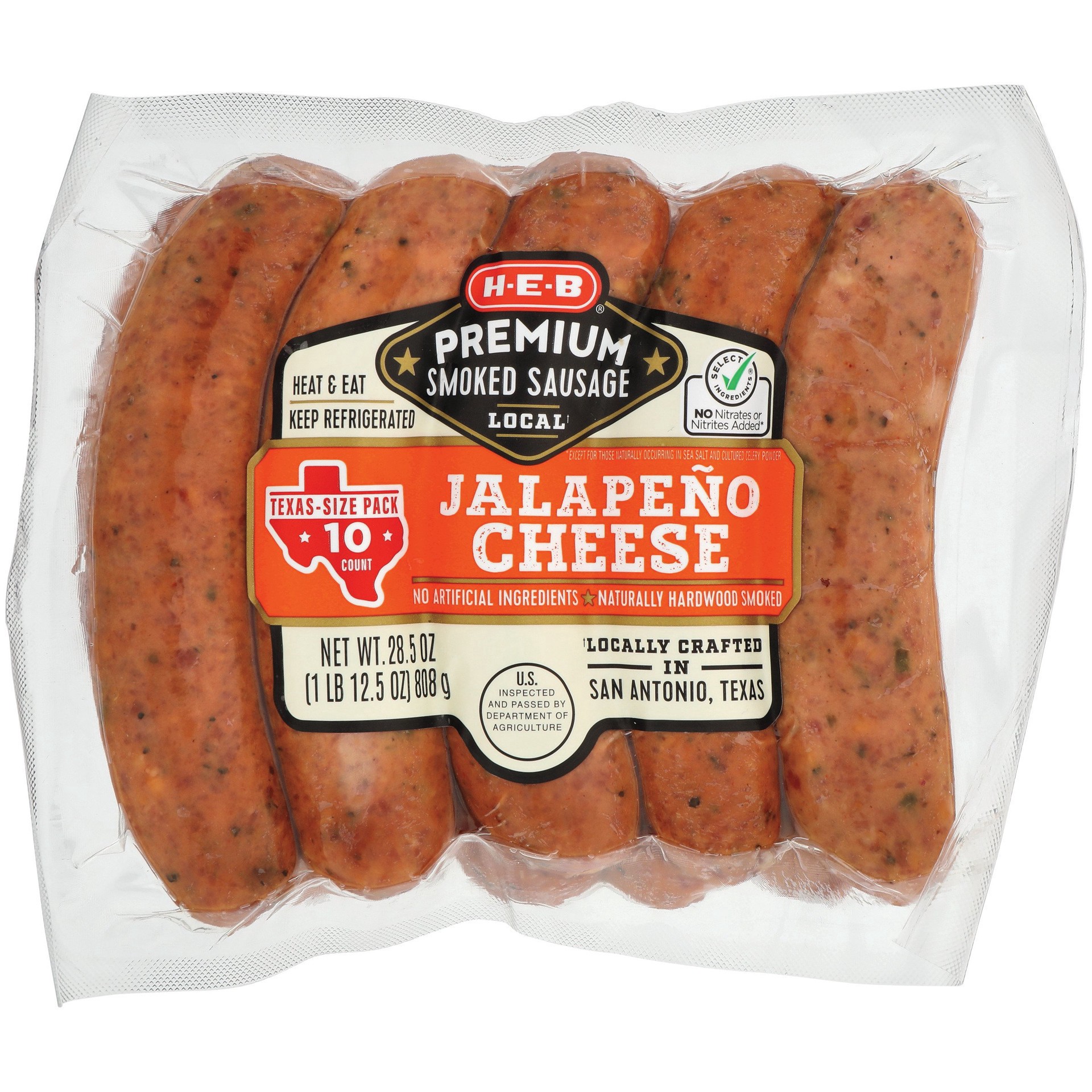 slide 1 of 1, H-E-B Jalapeno Cheese Sausage Links Value Pack, 10 ct