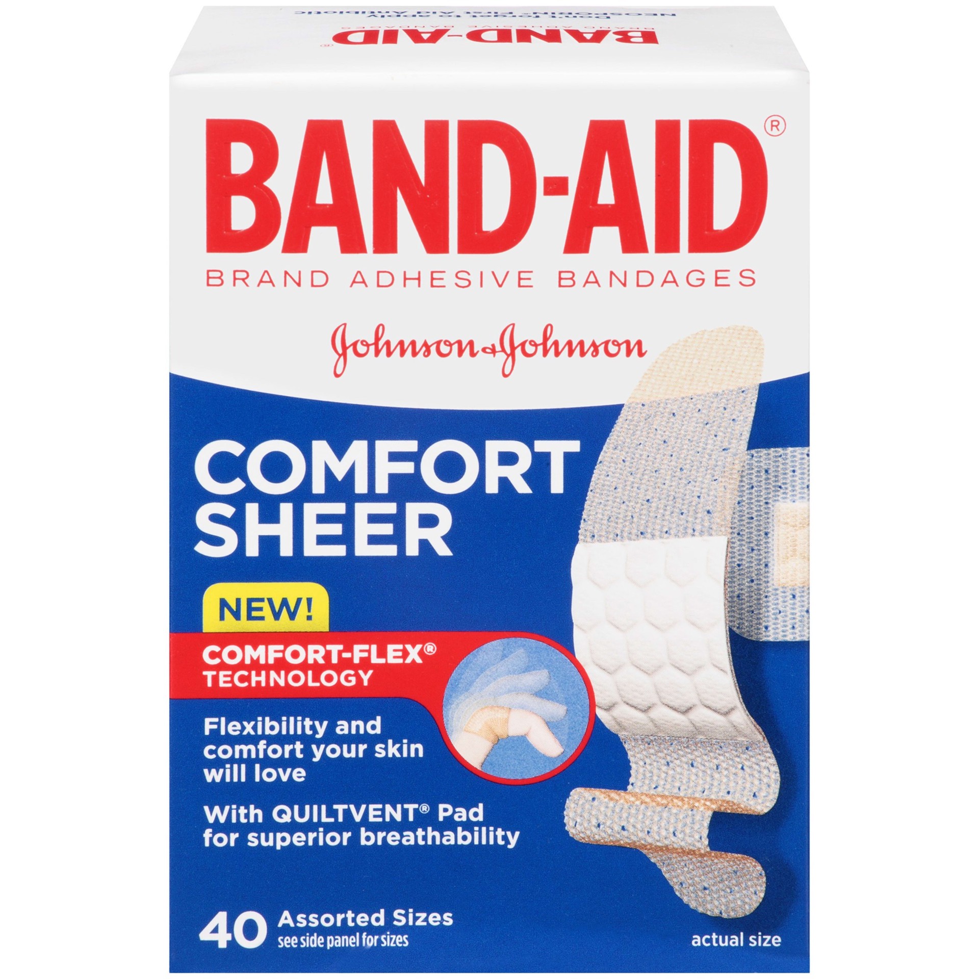 slide 1 of 4, BAND-AID Comfort Sheer Strips Adhesive Bandages for Minor Cuts, Assorted Sizes, 40 Count, 40 ct