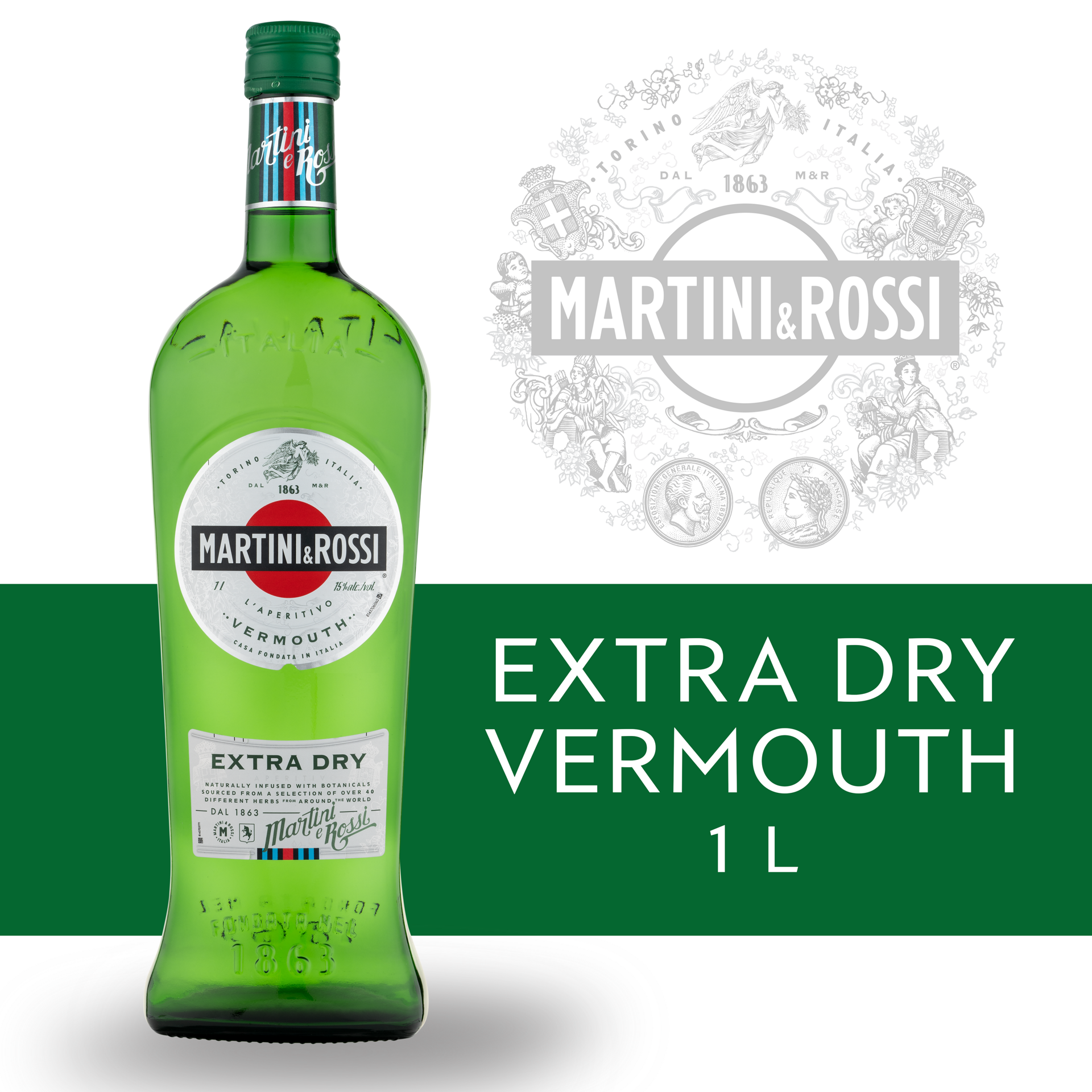 slide 2 of 5, Martini & Rossi Extra Dry Vermouth Cocktail Mixer 15% 100Cl/1L, 1 liter
