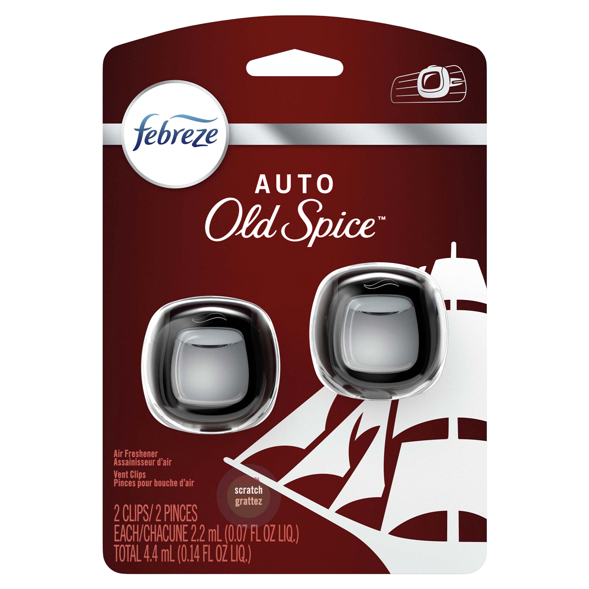 slide 1 of 1, Febreze Car Air Freshener Vent Clip with Old Spice Scent, 2 ct