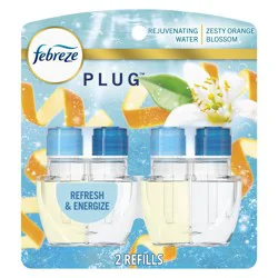 Febreze Plug In Air Freshener, Odor-Fighting Scented Oil Refill, Refresh & Energize, 2 Refills