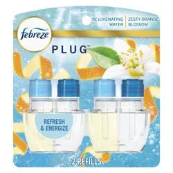 Febreze Plug In Air Freshener, Odor-Fighting Scented Oil Refill, Refresh & Energize, 2 Refills