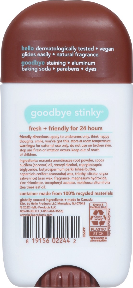 slide 8 of 9, hello Sweet Coconut Aluminum Free Deodorant for Women and Men with Shea Butter, 24-Hour Freshness, Baking Soda Free Deodorant, Dermatologically Tested, 2.6 Oz. Stick, 2.6 oz