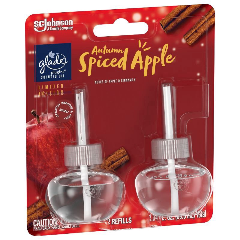 slide 9 of 14, Glade PlugIns Scented Oil, Air Freshener, 2 Refills, Autumn Spiced Apple, 0.67 oz Each, 1.34 oz Total, 1.34 oz