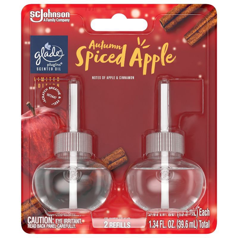 slide 12 of 14, Glade PlugIns Scented Oil, Air Freshener, 2 Refills, Autumn Spiced Apple, 0.67 oz Each, 1.34 oz Total, 1.34 oz