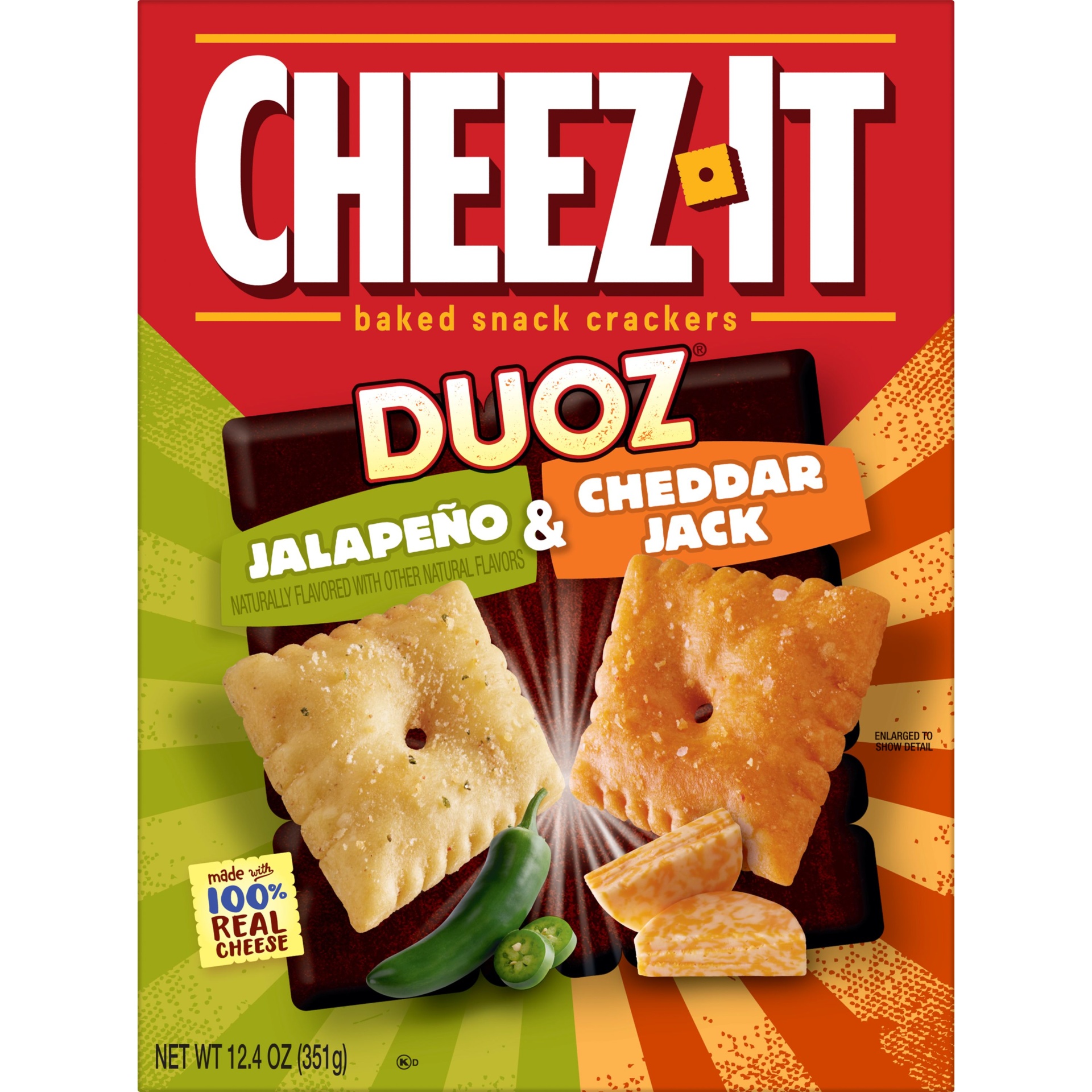 slide 2 of 7, Cheez-It Baked Snack Cheese Crackers Jalapeno & Cheddar Jack, 12.4 oz
