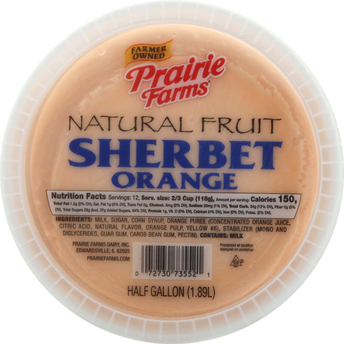 slide 13 of 13, Prairie Farms Natural Fruit Orange Sherbet 0.5 gl, 1/2 gal