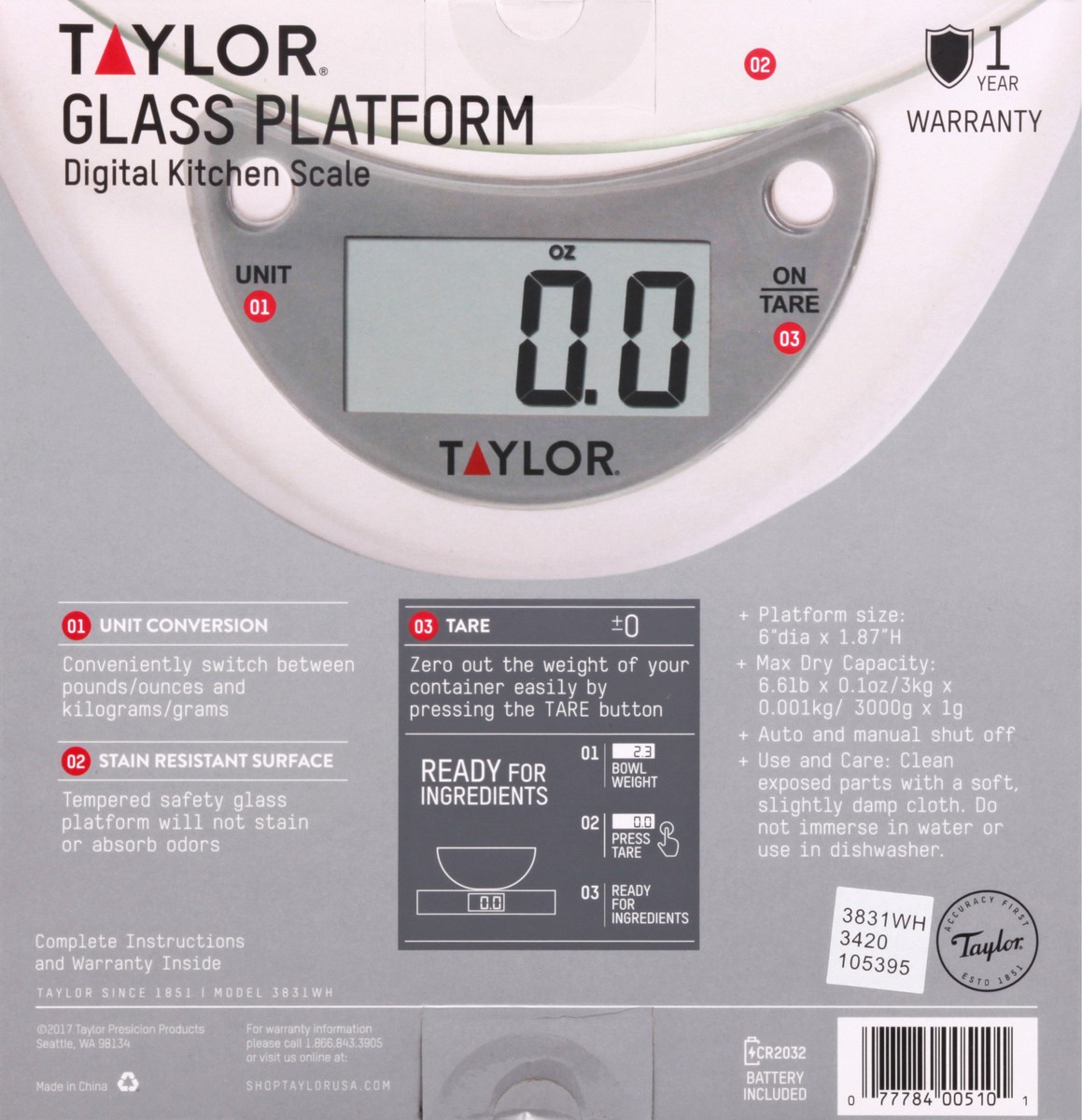 slide 11 of 11, Taylor Digital Glass Platform Kitchen Scale 1 ea, 1 ct